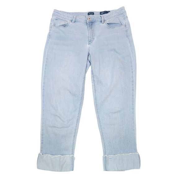 J.Jill Denim Authentic Fit Cropped Jeans Light Blue Cuffed Frayed Hem Stretch 10 - Picture 2 of 12